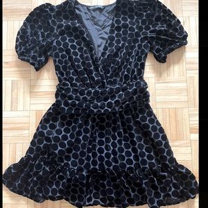 Zara Black velvet mini dress puffy short sleeves